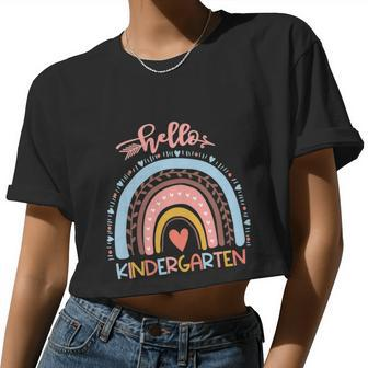Hello Kindergarten Teacher Rainbow First Day School Women Cropped T-shirt - Monsterry