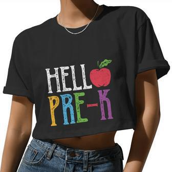 Hello Pre_K Red Apple Back To School Women Cropped T-shirt - Monsterry