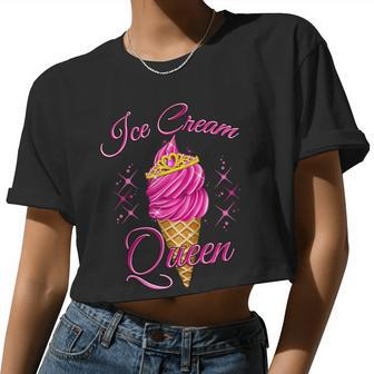 Ice Cream Queen Pink Raspberry Strawberry Ice Cream Summer Women Cropped T-shirt - Monsterry