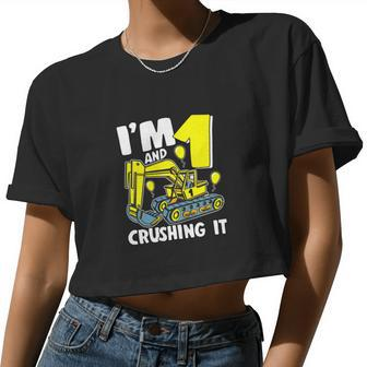 I'm 1 And Crushing It 1 Year Boy 1St Birthday Excavator Women Cropped T-shirt - Monsterry