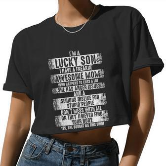 I'm A Lucky Son Because I Have A Freaking Awesome Mom Shirt Tshirt Women Cropped T-shirt - Monsterry