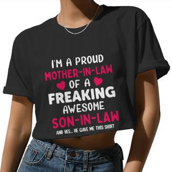 I'm A Proud Mother In Low Of A Freaking Awesome Son In Low Women Cropped T-shirt - Monsterry DE