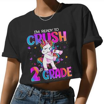 I'm Ready To Crush 2Nd Grade Unicorn Back To School Girls Women Cropped T-shirt - Monsterry