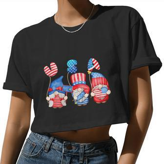 Independence Day 4Th Of July Gnomes Usa Flag Women Cropped T-shirt - Monsterry