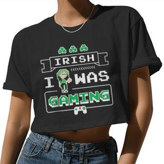 Irish I Was Gaming Irish Girl Pixel Art Video Games Women Cropped T-shirt - Monsterry