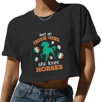 Irish Girl Who Loves Horses St Patricks Day Ireland Flag Women Cropped T-shirt - Monsterry