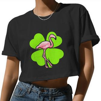 Irish Shamrock Leprechaun Flamingo St Patrick's Day Women Cropped T-shirt - Monsterry UK