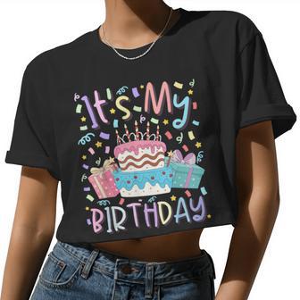 It's My Birthday Birthday Party Pastel Cake For Girls Women Cropped T-shirt - Monsterry