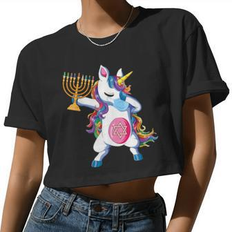 Jewnicorn Hanukkah Unicorn Girl Women Cropped T-shirt - Monsterry DE