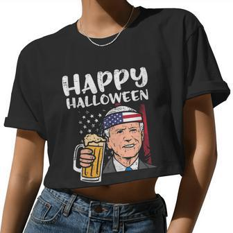 Joe Biden Us Flag Happy Halloween Patriotic Men Women Women Cropped T-shirt - Monsterry UK