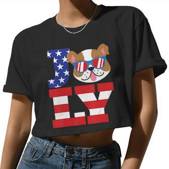 July Bulldog 4Th Of July Usa American Flag Dog Mom Women Cropped T-shirt - Monsterry