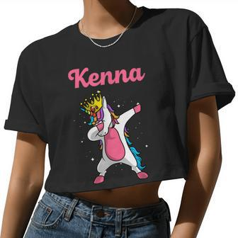 Kenna Name Personalized Birthday Dabbing Unicorn Queen Women Cropped T-shirt - Monsterry
