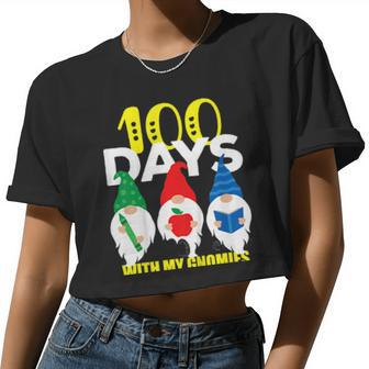 Kids 100Th Day Of School 100 Days With My Gnomies Boys Girls Women Cropped T-shirt - Monsterry