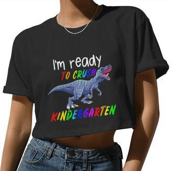 Kids 1St Day Of Kindergarten Trex Dinosaur Kids Women Cropped T-shirt - Monsterry