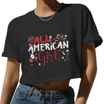 Kids All American Girl For Independence Day Girls Patriotic Women Cropped T-shirt - Monsterry