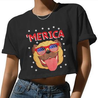Kids Merica Pug 4Th Of July Women Boys Girls Dog Women Cropped T-shirt - Monsterry