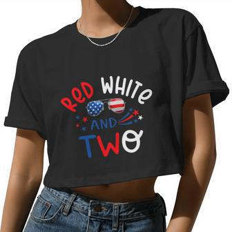Kids Red White And Two 2Nd Birthday 4Th Of July Firework Boy Women Cropped T-shirt - Monsterry DE