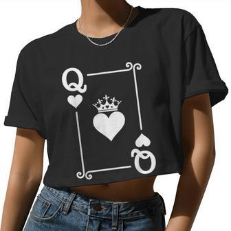 King & Queen Of Hearts Matching Couple Queen Of Hearts Women Cropped T-shirt - Monsterry