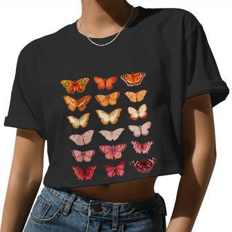 Lesbian Flag Color Butterfly Subtle Sapphic Pride Aesthetic Women Cropped T-shirt - Monsterry
