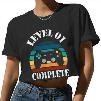 Level 1 Complete 1St Wedding Anniversary Video Gamer Women Cropped T-shirt - Monsterry