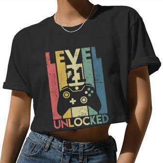 Level 21 Unlocked Shirt Video Gamer 21St Birthday Women Cropped T-shirt - Monsterry CA