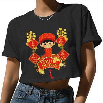Li Xi Me Please Vietnamese Red Cute Ao Dai Boy Flowers Women Cropped T-shirt - Monsterry CA