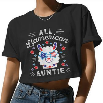 All Llamerican Auntie Aunt Mother July 4Th Patriotic Llama Women Cropped T-shirt - Monsterry AU