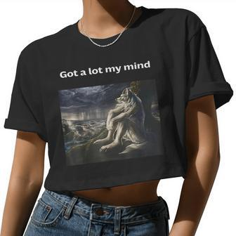Got A Lot On My Mind Sitting Wolf Meme For Women Women Cropped T-shirt - Monsterry