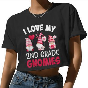 I Love My 2Nd Grade Gnomies Cute Valentines Day Teacher Women Cropped T-shirt - Monsterry DE