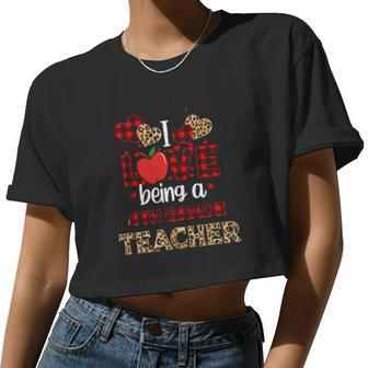 I Love Being A 4Th Grade Teacher Leopard Valentines Day Women Cropped T-shirt - Monsterry UK