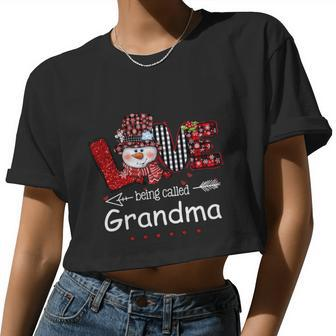 Love Being Called Grandma Snowman Christmas Red Plaid Xmas Women Cropped T-shirt - Monsterry UK