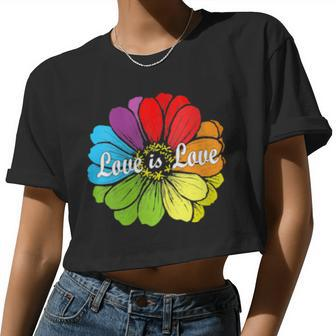 Love Is Love Gay Prides Rainbow Lgbt Pride Flower Women Cropped T-shirt - Monsterry DE