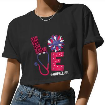 Love Heart Stethoscope Nurse Life 4Th Of July Women Cropped T-shirt - Monsterry