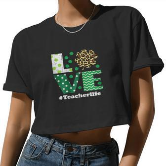 Love Leopard Shamrock Teacher Life St Patrick Day Women Cropped T-shirt - Monsterry