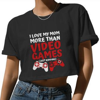 I Love My Mom Video Games Valentines Day Boysn Langarm Women Cropped T-shirt - Monsterry CA