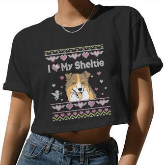I Love My Sheltie Dog Ugly Happy Valentine Dad Mom Women Cropped T-shirt - Monsterry