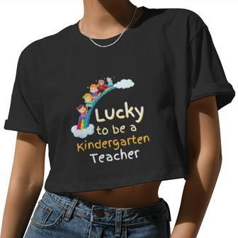Lucky To Be A Kindergarten Teacher St Patricks Day Irish Women Cropped T-shirt - Monsterry