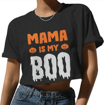 Mama Is My Boo Halloween Quote Women Cropped T-shirt - Monsterry