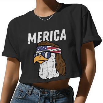 Merica Bald Eagle Mullet Sunglasses Fourth July 4Th Patriot Cool V2 Women Cropped T-shirt - Monsterry CA