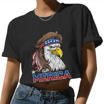 Merica Eagle Mullet 4Th Of July Men Women American Flag Usa Women Cropped T-shirt - Monsterry