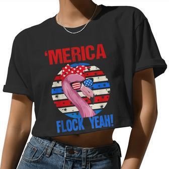 Merica Flock Yeah 4Th July Patriotic Flamingo 1 Women Cropped T-shirt - Monsterry UK