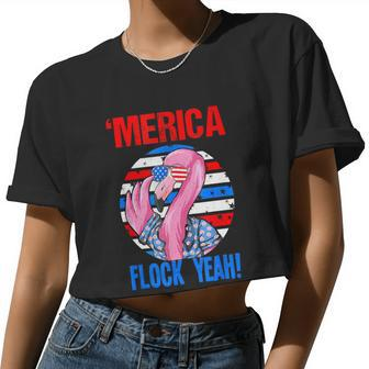 Merica Flock Yeah 4Th July Patriotic Flamingo Women Cropped T-shirt - Monsterry UK