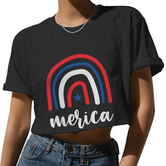 Merica Rainbows 4Th Of July Usa Flag Plus Size Graphic Tee For Men Women Family Women Cropped T-shirt - Monsterry UK