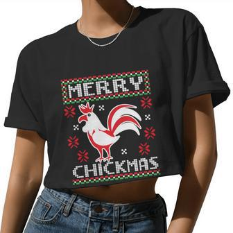 Merry Chickmas Chicken Ugly Christmas Sweater Women Cropped T-shirt - Monsterry AU