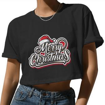 Merry Christmas Santa Hat Women Cropped T-shirt - Monsterry