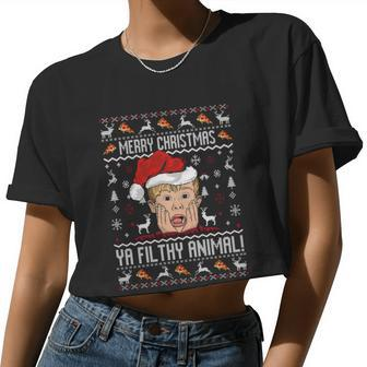 Merry Christmas Ya Filthy Animal Sweater Women Cropped T-shirt - Monsterry CA
