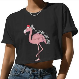 Merry Flocking Xmas Tropical Flamingo Christmas In July Women Cropped T-shirt - Monsterry CA