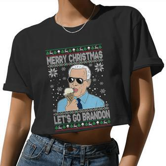 Merry Xmas Let's Go Brandon Ugly Christmas Sweater Ice Cream Women Cropped T-shirt - Monsterry UK