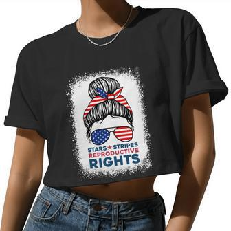 Messy Bun American Flag Stars Stripes Reproductive Rights Meaningful V2 Women Cropped T-shirt - Monsterry CA