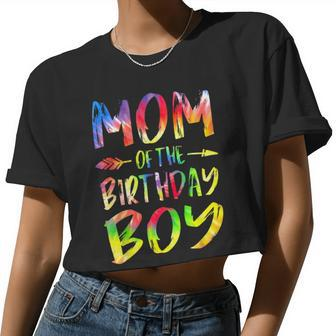 Mom Of The Birthday Boy Tie Dye Colorful Bday Boy Women Cropped T-shirt - Monsterry DE
